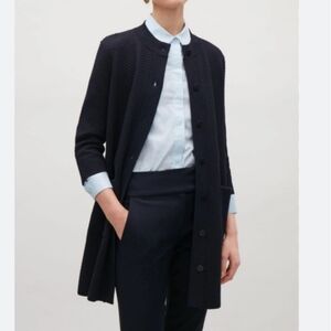 COS Navy Blue Textured Knit Long Cardigan